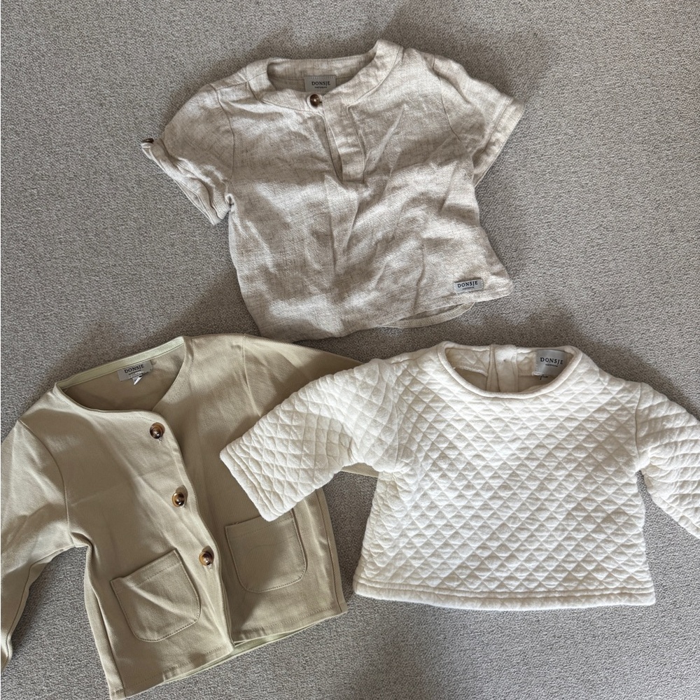 Donsje Baby Kids Shirt Set - Beige, Cream, and White